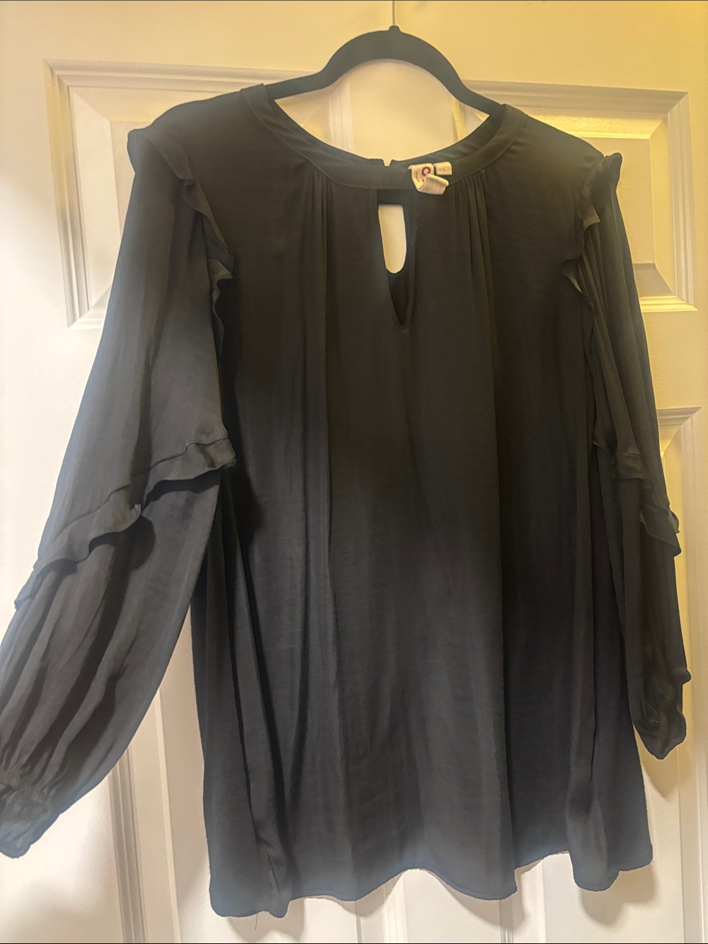 Dolan Black Long-Sleeve Ruffle Blouse
